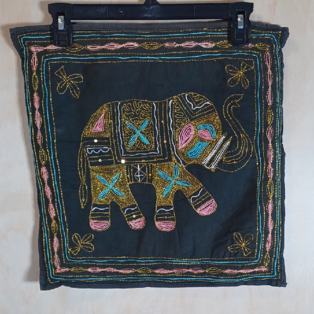 Handmade Vintage Bohemian Elephant Cushion Cover Embroidery Sequins